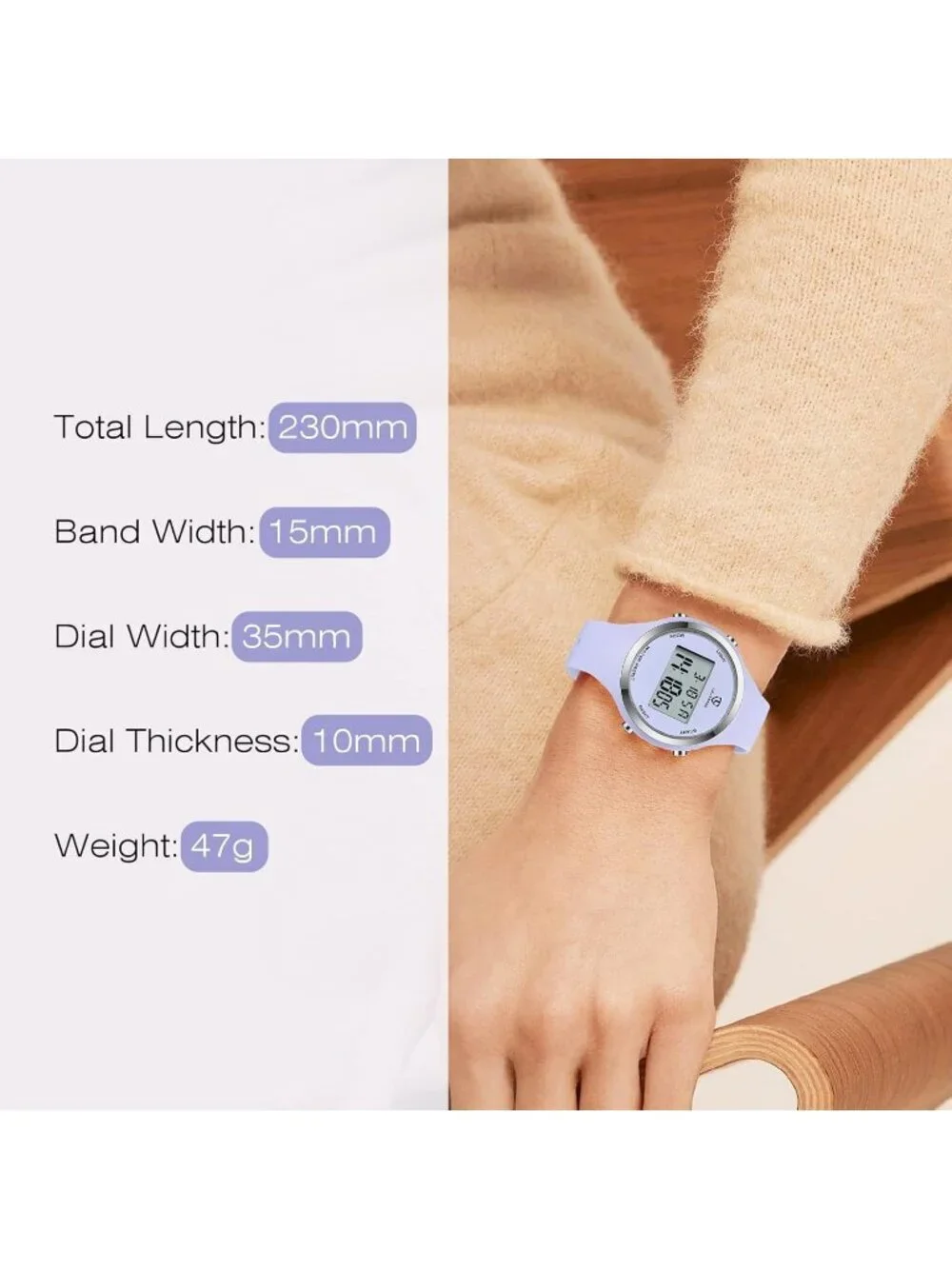 Women All Light Purple Quartz Chronograph Waterproof Outdoor Sport Digital Watch